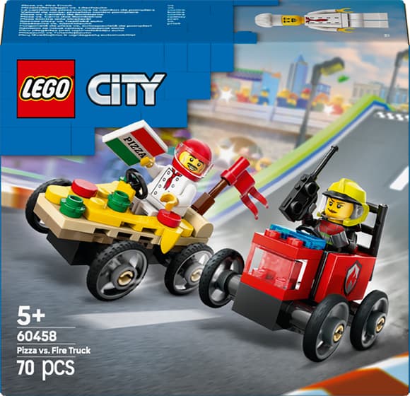 Конструктор LEGO City Піца-авто проти пожежної машини набір для перегонів 70 деталей (60458)