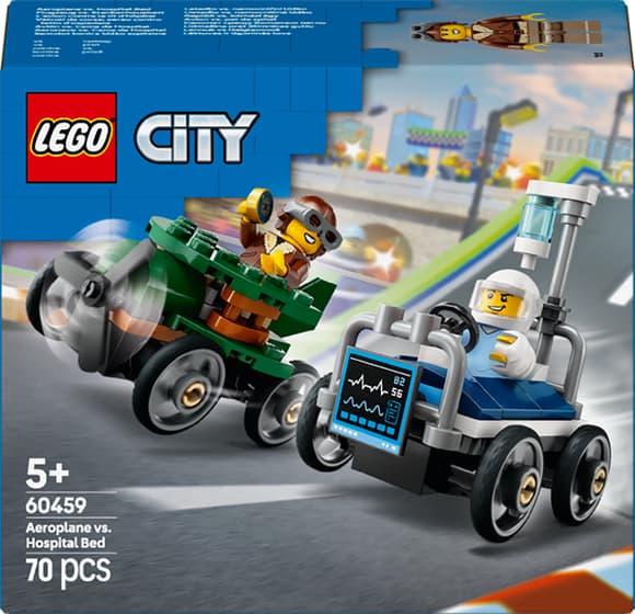 Конструктор LEGO City Літак проти лікарняного ліжка набір для перегонів 70 деталей (60459)