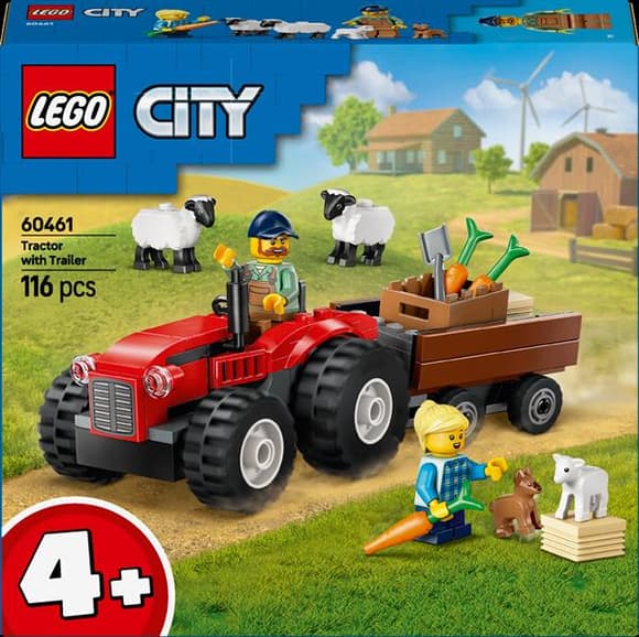 Конструктор LEGO City Червоний фермерський трактор із причепом і вівцями 116 деталей (60461)