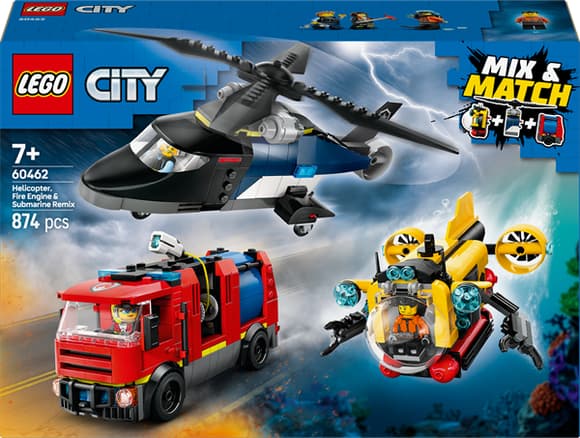 Конструктор LEGO City Ремікс вертольотів, пожежних машин і підводних човнів 874 деталі (60462)