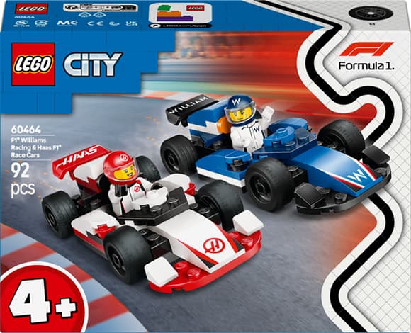 Конструктор LEGO City Автомобілі для перегонів F1 команд Williams Racing та Haas F1, 92 деталі (60464)