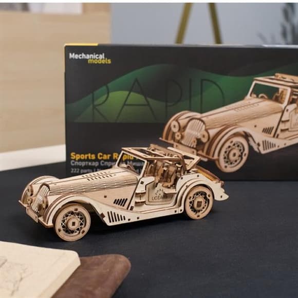 Деревянный механический 3D конструктор Ugears Спорткар Проворная мышь (70202)