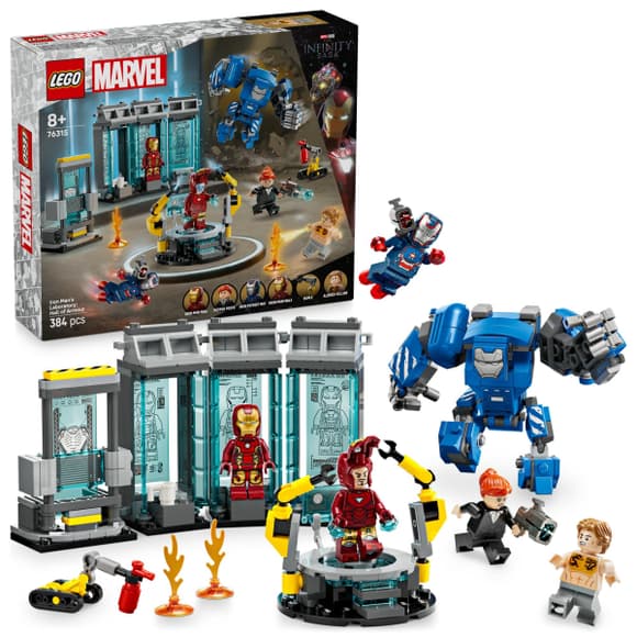 Конструктор LEGO Marvel Лабораторія Залізної Людини: зал обладунків 384 деталі (76315)