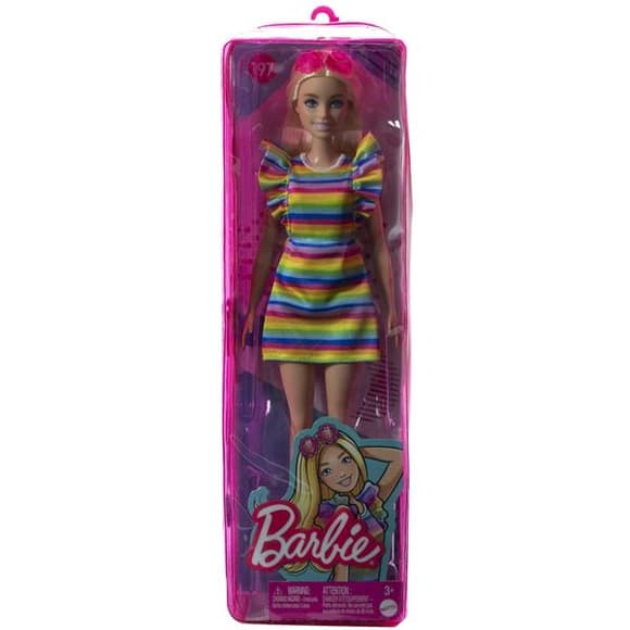 Лялька Barbie Модниця з брекетами у смугастій сукні (HJR96)